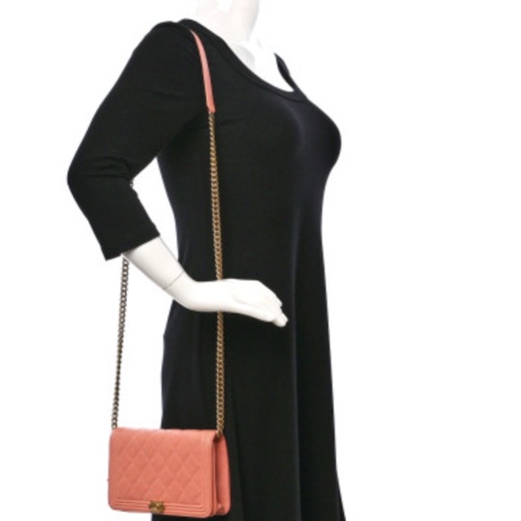 💯🥰❤️ CHANEL Caviar Quilted Boy Wallet On Chain WOC Pink - Picture 16 of 16